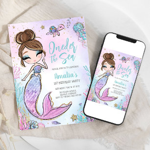 Invitación Cumpleaños de niña tema de sirena bajo el mar océa