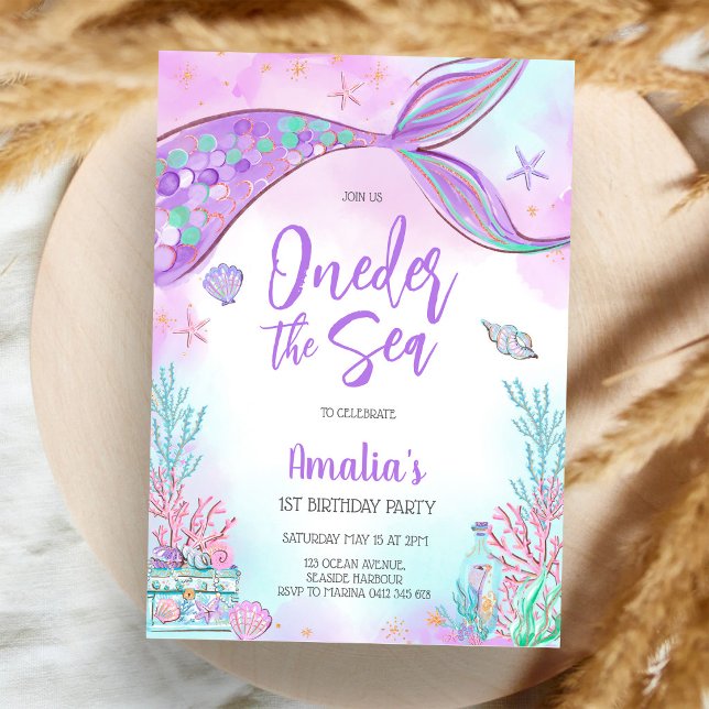 Invitación Cumpleaños de niña tema de sirena bajo el mar océa (Subido por el creador)