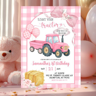 Invitación Cumpleaños de niña tema granja rosa inicia tu trac