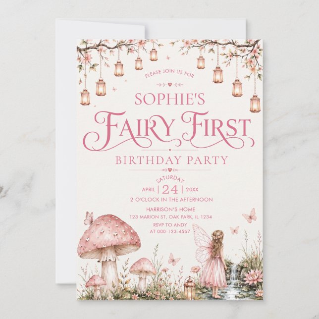 Invitación Cumpleaños de niña tema hada primera (Anverso)