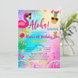 Invitación Cumpleaños de niña tropical con hula hawaiano aloh