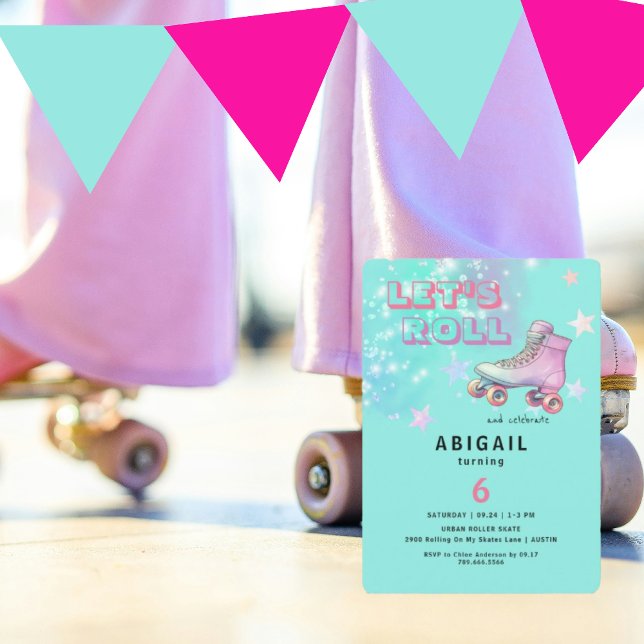 Invitación Cumpleaños de niña turquesa Let's Roll (Subido por el creador)