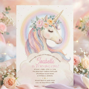 Invitación Cumpleaños de niña unicornio acuarela elegante