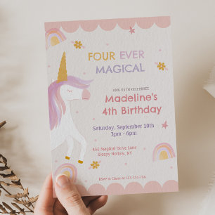 Invitación Cumpleaños de niña unicornio mágico rosa para siem