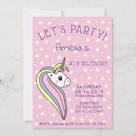 Invitación Cumpleaños de niña unicornio rosa lindo