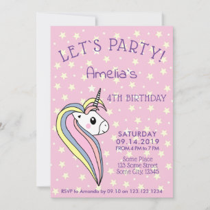 Invitación Cumpleaños de niña unicornio rosa lindo