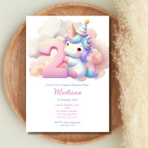 Cumpleaños de niña unicornio segundo 2º rosa azul 