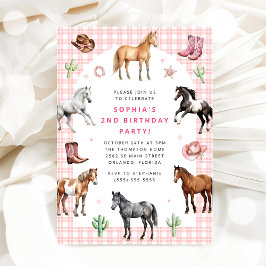 Invitación Cumpleaños de niña vaquera con caballo pony ensill
