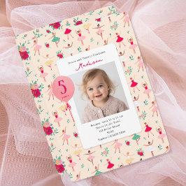 Invitación Cumpleaños de niñas bailarinas Foto floral fiesta 