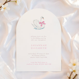 Invitación Cumpleaños de niñas con arco simple y cisne con la