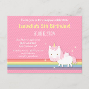 Invitación Cumpleaños de niñas con arcoíris unicornio rosa ad