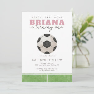 Invitación Cumpleaños de niñas con balón de fútbol rosa 6 o 7