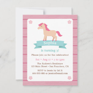 Invitación Cumpleaños de niñas con caballos lindos y rosa