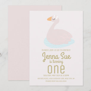 Invitación Cumpleaños de niñas con cisne lindo lazo rosa