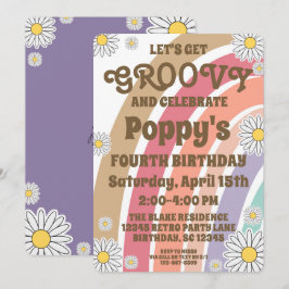 Invitación Cumpleaños de niñas con estilo Groovy Hippy Boho A
