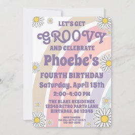 Invitación Cumpleaños de niñas con estilo Groovy Hippy Boho A