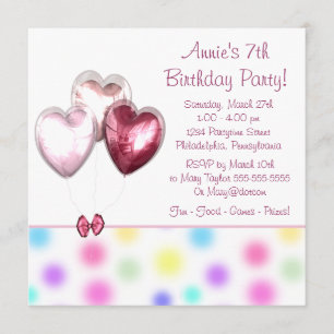 Invitación Cumpleaños de niñas con globos rosados 7 años