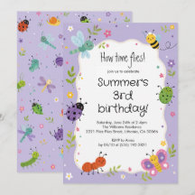 Cumpleaños de niñas con insectos lindos púrpura 