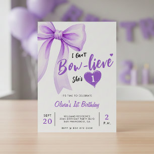 Invitación Cumpleaños de niñas con lazo morado