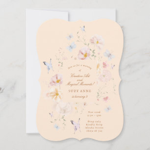 Invitación Cumpleaños de niñas con mariposas y flores suaves