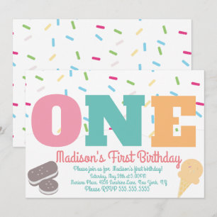 Invitación Cumpleaños de niñas con sprinkles de helado pastel