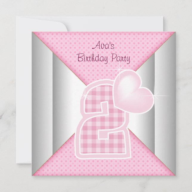 Invitación Cumpleaños de niñas corazón magdalena rosa 2do (Anverso)