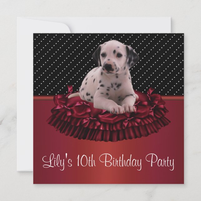 Invitación Cumpleaños de niñas de 10 años con cachorros dálma (Anverso)