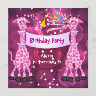 Invitación Cumpleaños de niñas de 6 años Fiesta de jirafa ros