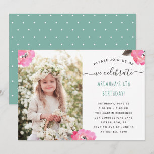 Invitación Cumpleaños de niñas de 6 años Fiesta floral de lun