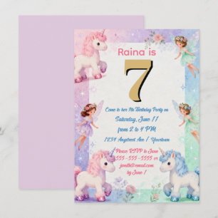 Invitación Cumpleaños de niñas de hadas princesas y unicornio