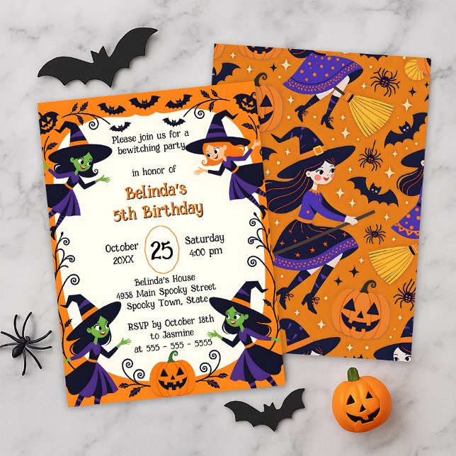 Invitación Cumpleaños de niñas de Halloween de brujas lindas  (Subido por el creador)