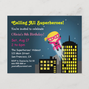 Invitación Cumpleaños de Niñas de la Superheroína Voladora Li