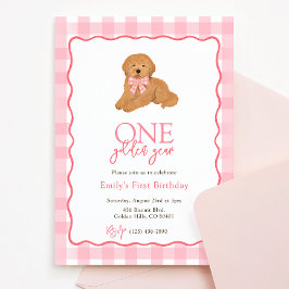 Invitación Cumpleaños de niñas de un año dorado de perro Gold