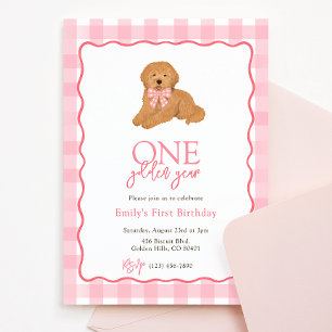 Invitación Cumpleaños de niñas de un año dorado de perro Gold