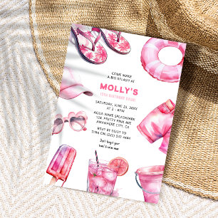 Invitación Cumpleaños de niñas de verano rosa bonito