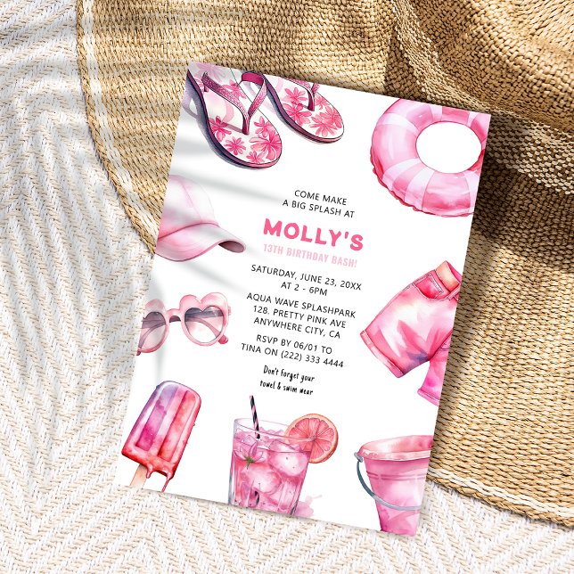 Invitación Cumpleaños de niñas de verano rosa bonito (Subido por el creador)