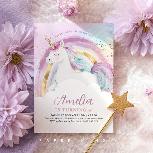 Invitación Cumpleaños de niñas del arcoíris pastel de unicorn