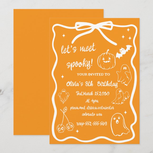 Invitación cumpleaños de niñas doodle de halloween temporada  (Anverso / Reverso)