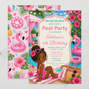 Invitación Cumpleaños de niñas fiesta de piscina rosa