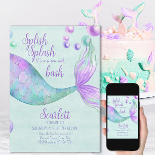Invitación Cumpleaños de niñas Fiesta de Splash Mermaid Bash