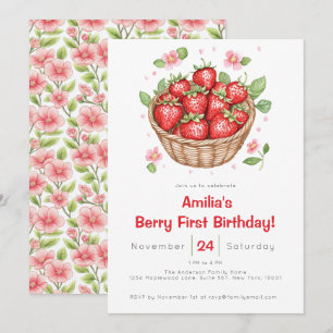 Invitación Cumpleaños de Niñas Fresa Fresca Primero 