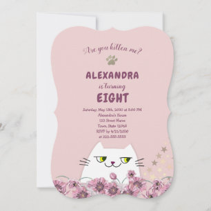 Invitación Cumpleaños de niñas gato lindo rosa