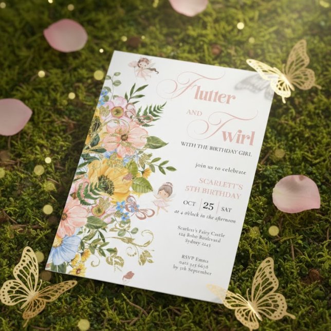 Invitación Cumpleaños de niñas hadas mágicas jardín floral pi (Subido por el creador)