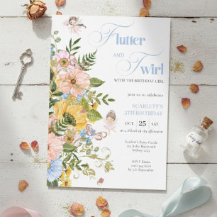 Invitación Cumpleaños de niñas hadas mágicas jardín floral pi