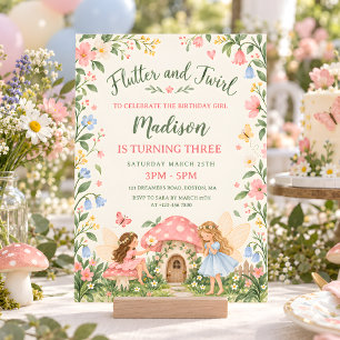 Invitación Cumpleaños de niñas jardín de hadas acuarela