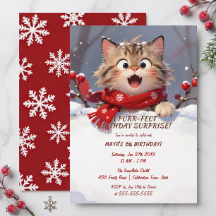 Invitación Cumpleaños de niñas kitten invierno copo de nieve