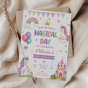 Invitación Cumpleaños de niñas lindo unicornio rosa 3er cumpl