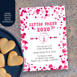 Invitación Cumpleaños de niñas Little Miss XOXO corazones de 