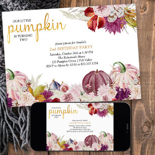 Invitación Cumpleaños de niñas Little Pumpkin Rustic Floral