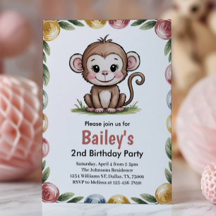 Invitación Cumpleaños de niñas mono lindo selva